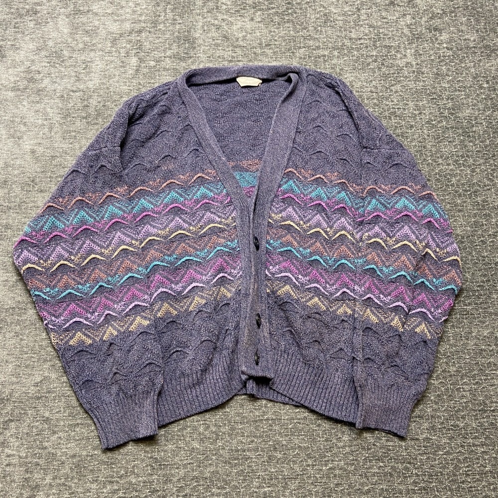 Vintage Pronto Uomo Cardigan Sweater Womens 10 Multicolor Geometric Button Front